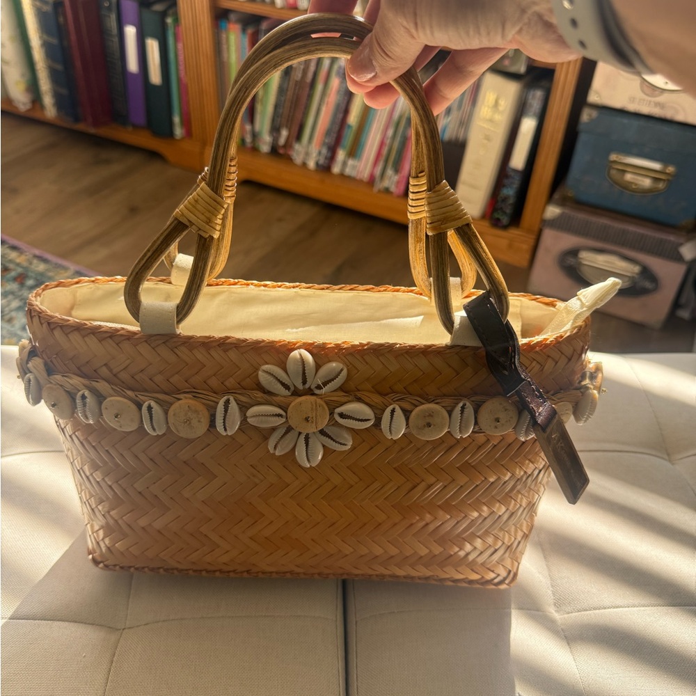 Anne Klein Natural Woven Purse with Shell Accents